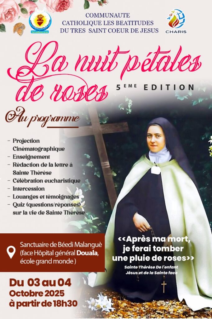La Nuit Pétale de Roses avec Sainte Thérèse de l’Enfant Jésus du 3au 4 octobre 2025 à la Maison régionale de Douala